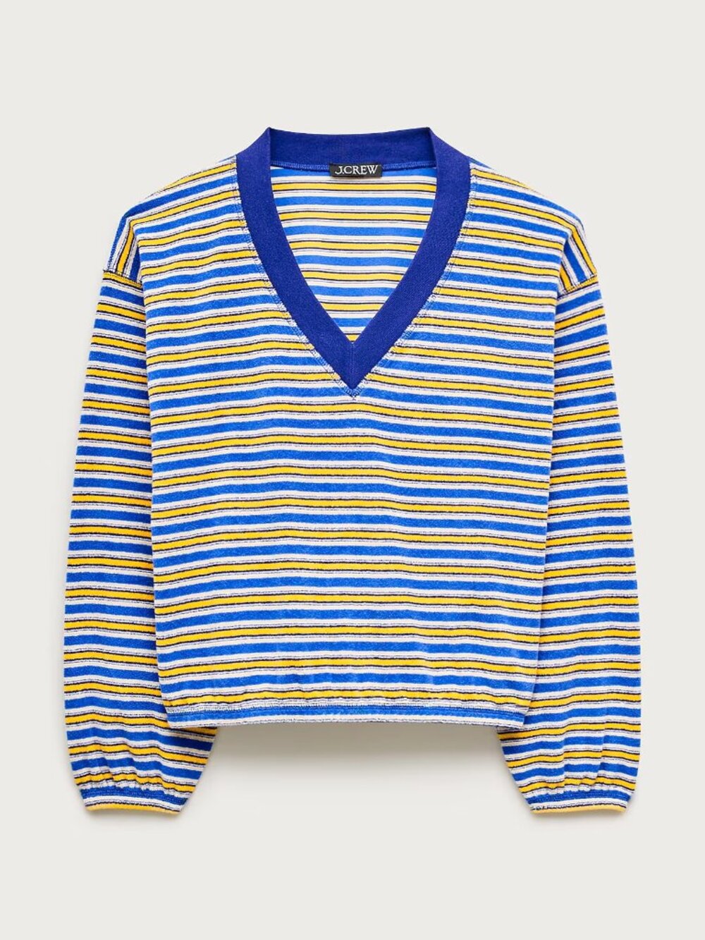 J. Crew Sweatshirt Terry V-neck in Stripe NWT! Sunwashed Sea SOLD OUT